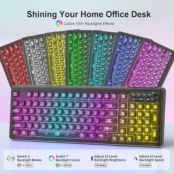 Black Light Up Keyboard and Mouse WirelessCute 2.4Ghz Cordless Rechargeable Transparent Backlit Keyboard15 Backlight EffectsVolume KnobRGB Mouse with 3 DPI for Mac Computer PC Laptop Desktop iPad