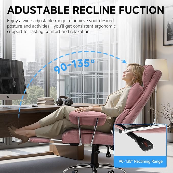 GTPLAYER Gaming ChairOffice Chair with Pocket Spring Lumbar Support Ergonomic Comfortable Wide Office Desk Computer Chair with Outward Fixed Soft Armrests and Footrest (Fabric Pink)