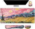 DINKY Desk Pad and Keyboard Wrist Rest Large Mouse Pad +Keyboard Pad +Mouse Wrist Support +Coaster 35.4 x 15.7 Inches Non-Slip Desk Mat for Office Home Pink Starry Sky Field