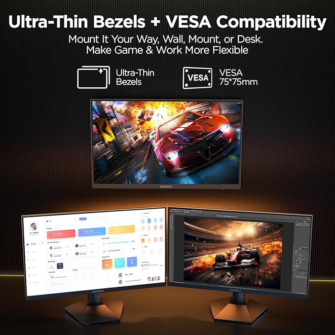 KOORUI 24 Gaming Monitor 240Hz 1ms Fast IPS FHD HDR400 Display 90% DCI-P3 Color Gamut Adaptive Sync Ultra Slim Frame VESA Mountable HDMI 2.0 DP 1.4