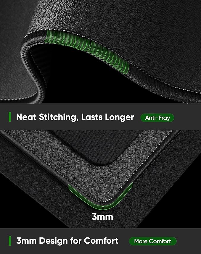 ALOANES Black Waterproof Desk Mat Large Mouse Pad with Extended Mouse Mat with Anti Slip Base Stitched Edge Grain Jacquard Surface Perfect for Gamer Office &amp Home 3XL 15.74''x35.43''x0.12''