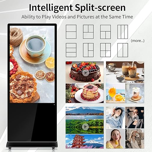 55 Inch Digital Signage Display 4K UHD G+G Capacitive Touch Panel Floor Standing Advertising Screen Commercial LCD Totem Interactive Kiosk with USB/HDMI-in Android 11 (2+32GB)