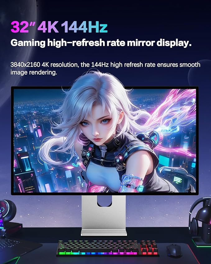 P32K 32 inch FHD (3840 x 2160) 4K 144HZ Gaming Monitor IPS Black Panel 1.07 Billion Colors 99% sRGB 5msHDR10G-Sync FreeSyncHDMIDPVESA178° Viewing Angle (Minimalist - Without Stand)