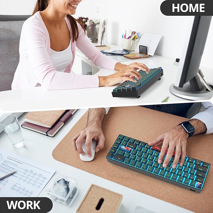 Protable 60% Percent Gaming Keyboard Mechanical Mini Compact Ice-Blue LED Backlit 68 Keys Wired Office Keyboard with Red Switch for Mac/Win/PS4/PS5(68Green/red Switch)