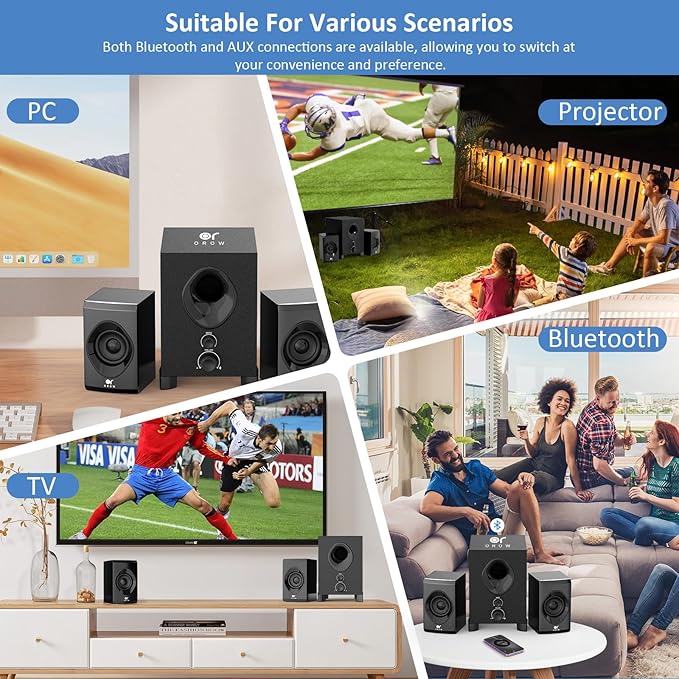 OROW Bluetooth Computer SpeakersPC Speaker with SubwooferFront Knob 18W Wireless PC SpeakersSupport AUX&ampBluetooth PlayGreat for Party/Game/TV (S213)