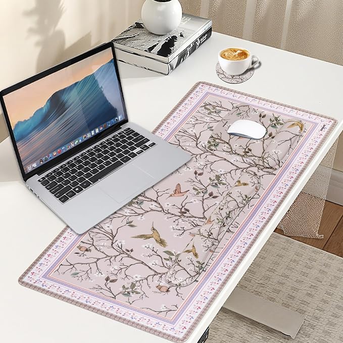MEGREZ 4-in-1 Ergonomic Memory Foam Wrist Rest Set Desk Pad Mouse Pad with Wrist Rest Keyboard Pad Suitable for Office Workers Programmers &amp Gamers–Relieve Typing &amp Gaming Fatigue Light