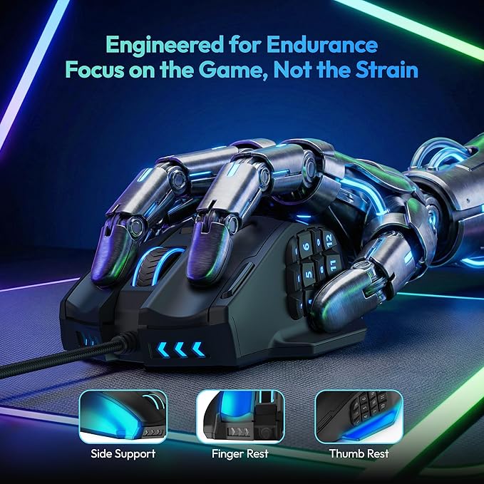 RED SAMURAI Wired Gaming Mouse MMO Gaming Mouse 16400DPI 18 Macro Programable Buttons Ergonomic RGB Wired Mouse with 12 Side Buttons Weight Adjustable Stable Grip Compatible for MMO/FPS/MOBA