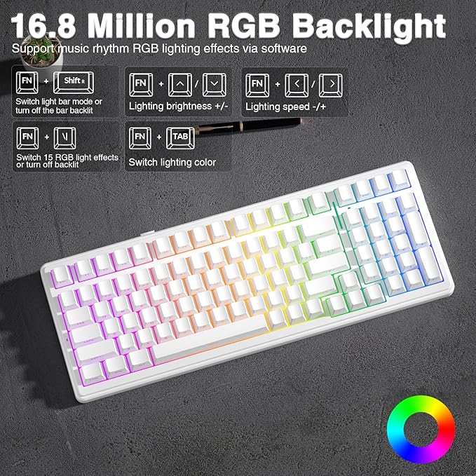 AULA F99 Wireless Mechanical KeyboardTriple-Mode(BT5.0/2.4GHz/USB-C)Gasket Mounted Creamy Keyboard with Linear Switches Side Printed PBT KeycapsRGB Backlit PC Gaming Keyboards for Win/Mac