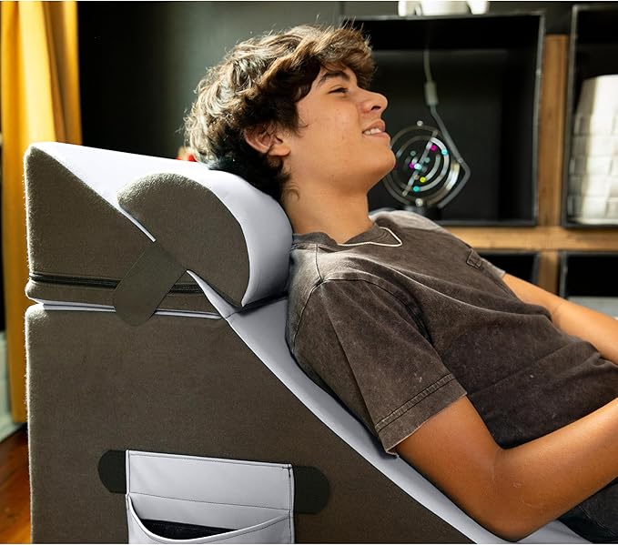 Jaxx Flexx V-Tex Convertible 3 in 1 Gamer Chair Table &amp Ottoman w/Adjustable Headrest &amp Pocket - Vinyl Submarine Grey