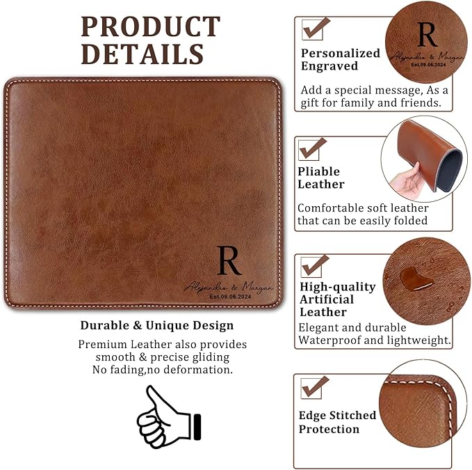 Personalized Leather Custom Mouse Pad with Wrist RestCustomized Mouse Pads for Desk for Weddings Anniversaries Birthdaysand Special Occasions (A (Brown-Rectangle))