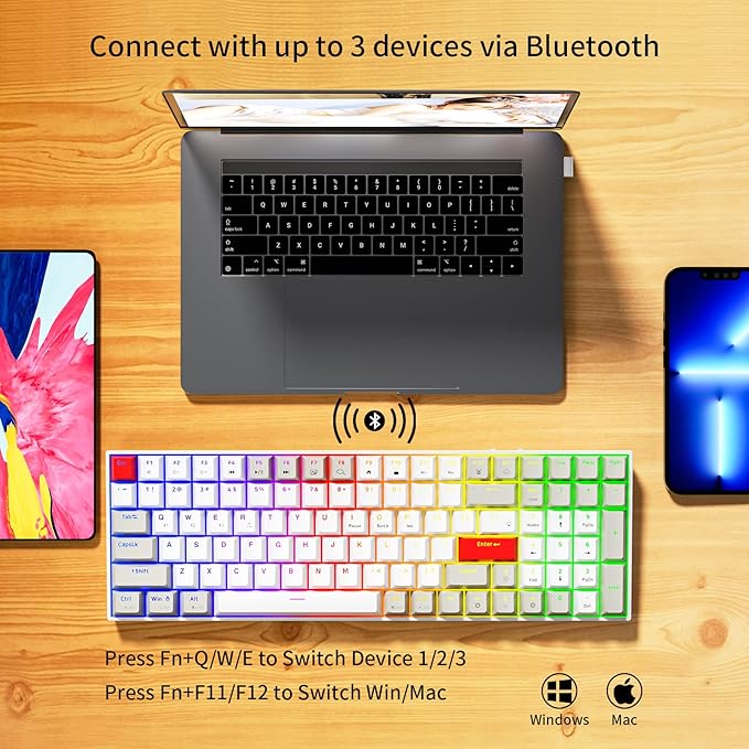Newmen GM1000 Wireless Mechanical Gaming KeyboardBluetooth 5.0/2.4GHz/USB-C Hot Swappable Custom KeyboardRGB Backlit Mechanical Keyboards for with Number Pad for Mac/Win(G-Red Switch)