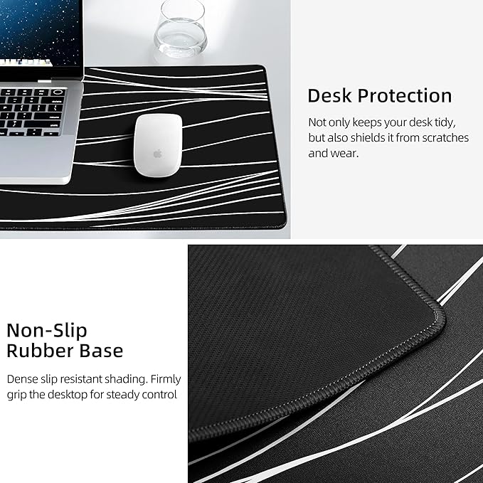 Mouse Pad with Wireless Charging Gaming Mouse Pad with Ultra-Smooth Surface Large XXL Desk Mat Non-Slip Mouse Mat Waterproof Computer Keyboard Pad for Desk Office 800x400x4MM Black and Line