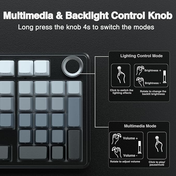 Aula F99 Pro Wireless Mechanical Keyboard with KnobTri-Mode BT5.0/USB-C/2.4GHz Hot Swappable KeyboardRGB Backlit PBT Keycaps Computer Gaming Keyboards (Renewed)