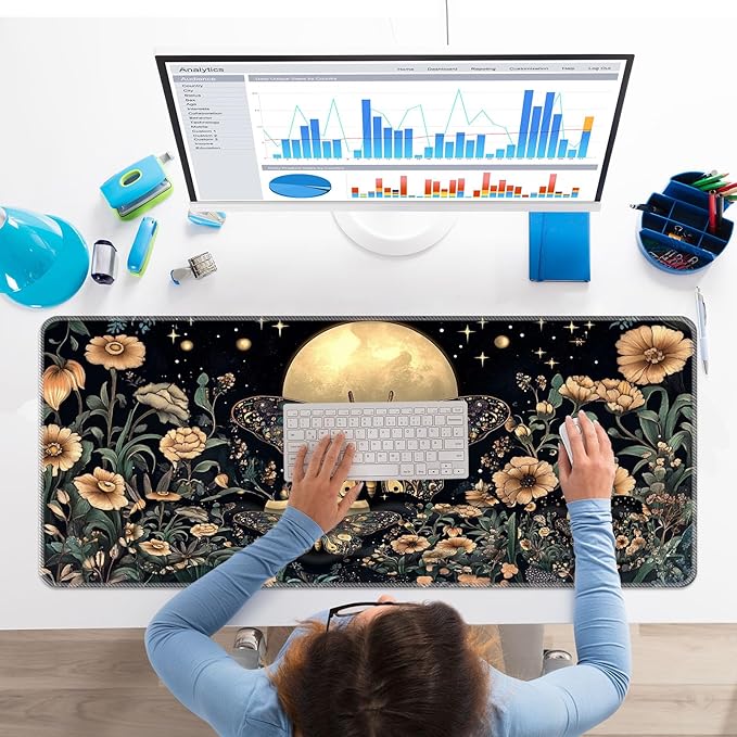 Keyboard Wrist Rest SetMemory Foam Wrist Support Mouse Pad31.5x11.8 Desk Mat for Comfortable Typing &amp Pain ReliefNon-Slip Base for Office &amp Home Use - Flower Butterfly Moon