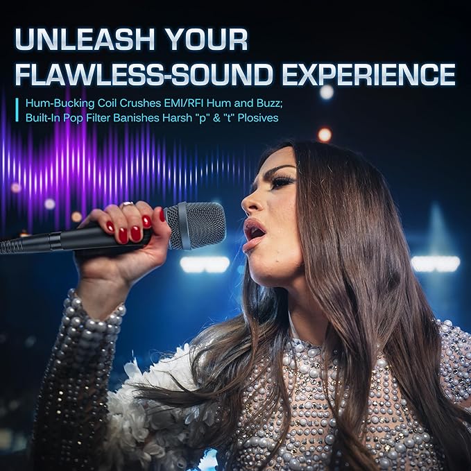 CAROL AC-900S XLR Wired Vocal Microphone – Dynamic Supercardioid Mic with Dual-Engine AHNC Noise Cancelling Tech for Singing Karaoke Stage &amp Studio Includes Mic Clip 14.8ft Cable &amp Switch