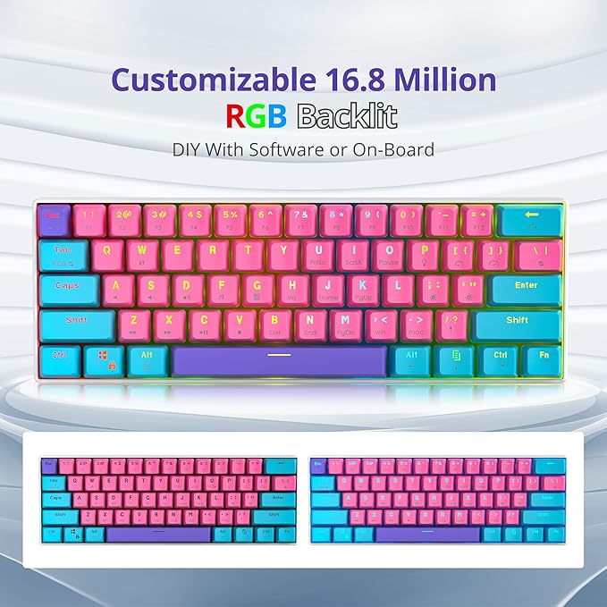 Fogruaden 60% Mechanical Keyboard 61 Keys Gaming Keyboard RGB Backlit Ultra-Compact 60 Percent Wired Keyboard for Win/Mac PC Gamer Easy to Carry on Trip (Pink Red Switch)