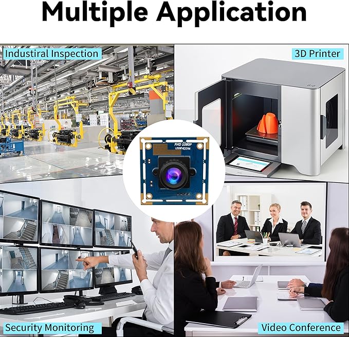 Magnolia 2MP 1080P USB Camera Module 30/60/120FPS High Speed Wecam 2.1mm Wide Angle Fixed Focus Lens Mini Indutrial Camera Plug and Play for CNC Monitoring/Defect Detection/Machine Vision