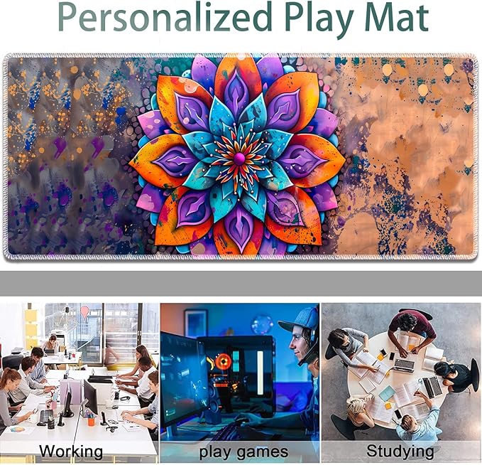 Large Gaming Mouse Pad + Keyboard Wrist Rest + Wrist Support + Coaster Set Memory Foam Ergonomic for Easy Typing XXL Extended Gaming Mouse Pad Table Pad - Mandala Flower