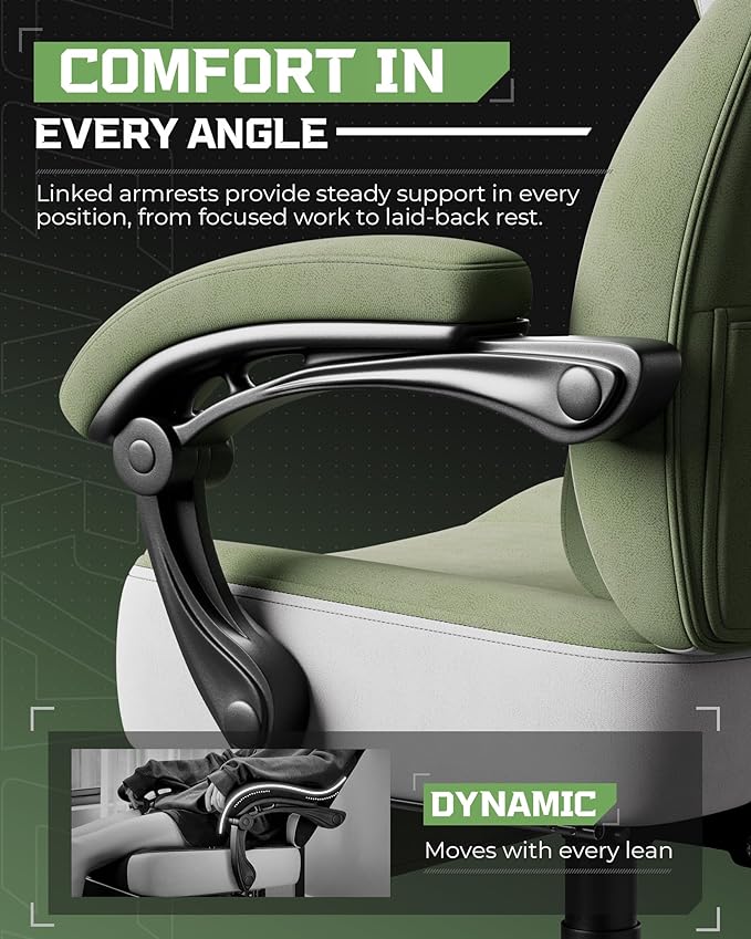 GTPLAYER Gaming Chair Computer Chair with Footrest and Lumbar Support for Adults 360°-Swivel Big &amp Tall Reclining Seat for Office or Gaming (Green)