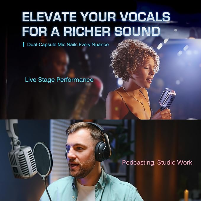 CAROL CLM-101 Professional Vintage Wired Microphone – Dynamic Supercardioid with Dual Microphone-Capsules for Singing Karaoke and Stage Includes Mic Storage Bag &amp Switch(Cable Not Included) -B