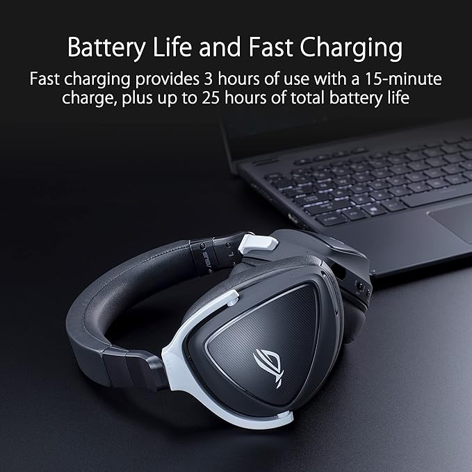 ASUS ROG Delta S Wireless Gaming Headset Black 50mm Drivers AI Beamforming Mic Low-Latency Bluetooth USB-C 3 Hours of Use IPX4 Water Resistance