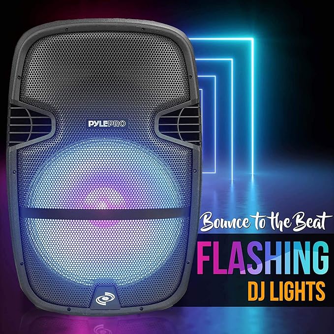 Pyle Portable Bluetooth PA Speaker System - 1000W Outdoor Bluetooth Speaker System w/Microphone in Party Lights USB SD Card Reader FM Radio Wheels - Remote Control Tripod PPHP1548B BLACKBLUE