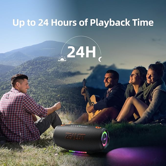 ZEALOT Bluetooth Speaker 120W MAX Loud Portable Outdoor Speaker Bluetooth with Bidirectional Fast Charging/LED Lights/IPX6 Waterproof/Power Indicator/EQ/TF/AUX