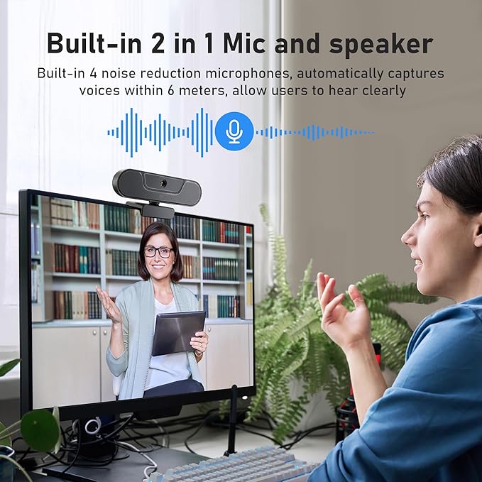 saylas 4K Webcam with Microphone and Speaker Wide Angle 112° Remote Control Autofocus Digital Zoom Privacy Cover Plug &amp Play Web Streaming Camera for Computer USB Webcam for Pc