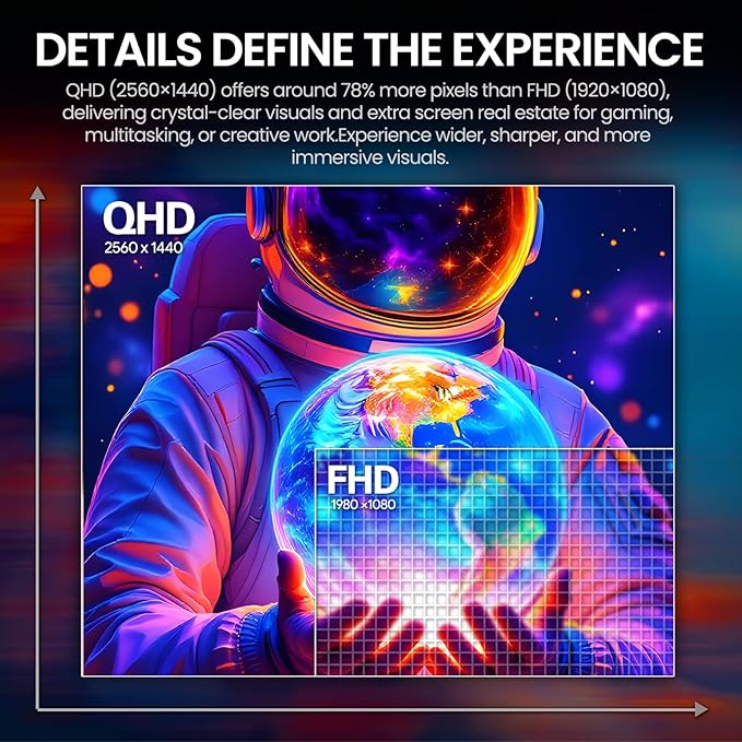 CRUA 27'' Curved Gaming Monitor 260Hz/240Hz QHD 1440P 1800R VA Panel Computer Monitor with Built-in Speakers Support AMD FreeSync 120% sRGB Blue Light Filter HDMI2.0 &amp DP1.4 Wall Mountable-B