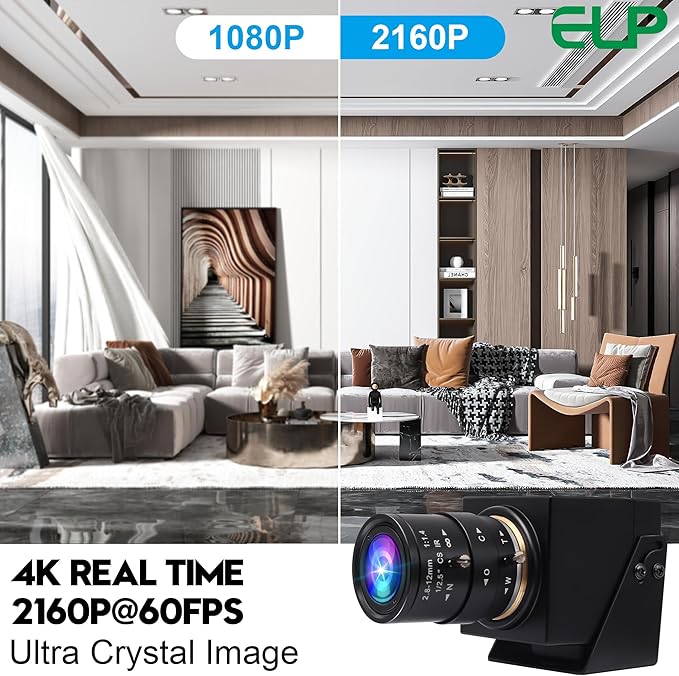 ELP 4K 60fps USB3.0 Webcam - HDMI Output for TV/Monitor - Manual Zoom - High Speed PC Camera for Video Conference - H.264 Variable Focus