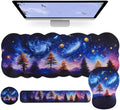 Petmolico Wrist Rest Set with Computer Keyboard Desk PadMouse Wrist RestKeyboard Typing Wrist Pad and Cup CoastersErgonomic Design for Typing Pain Relief [Blue Aurora Night Sky]