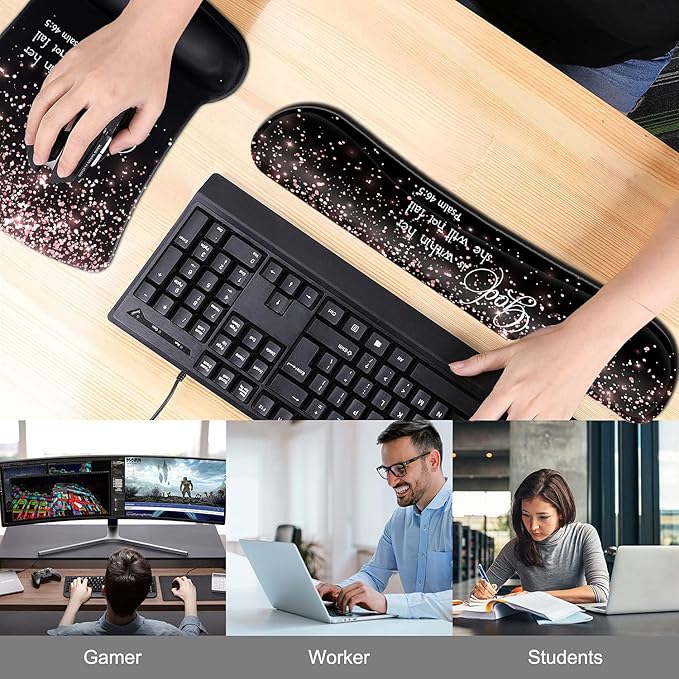 Keyboard Wrist Rest Pad and Ergonomic Mouse Pad Wrist Support Set Psalm 46:5 God is Within HerShe Will Not Fall Rose Gold Black for GamingOfficeComfortable and Pain Relief with Coaster Set