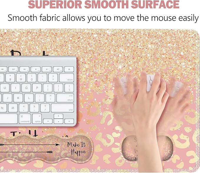 Extended Gaming Mouse Pad Keyboard Wrist Rest Pad Wrist Support Mousepad Set Artso Large Rubber Base Stitched Edges Desk Pad (35 x15.5 in) for Work Game Office Home Pink Orange Stay Positive