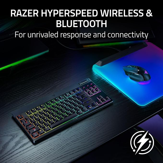 Razer BlackWidow V4 Low Profile TKL HyperSpeed Wireless Gaming Keyboard: Green Mechanical Switches - 2.4GHz Wireless &amp Bluetooth - Multi-Function Roller - 3 Control Buttons - Long Battery Life