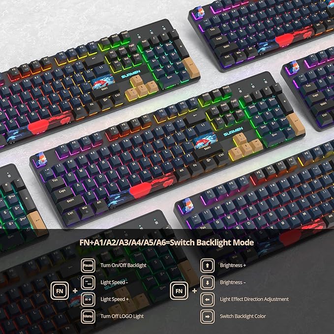 RGB Gaming Mechanical Keyboard 104 Keys Full Size Wired With Number Pad Creamy Linear Red Switch NKRO for PC Gamer