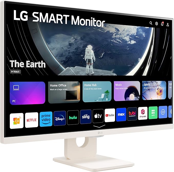 LG 27SR50F-W Smart Monitor 27-Inch FHD (1920x1080) IPS Display webOS 23 HDR 10 x2 Built-in Speakers AirPlay 2 Screen Share Bluetooth ThinQ App Remote Control White