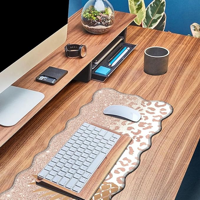 Rose Gold Marble Pineapple Desk Mat Mouse Pad 31.5 x11.8 XL Extended Mousepad Huge Mouse Pads with Stitched Edges Desk Pad for Work Game Office Home