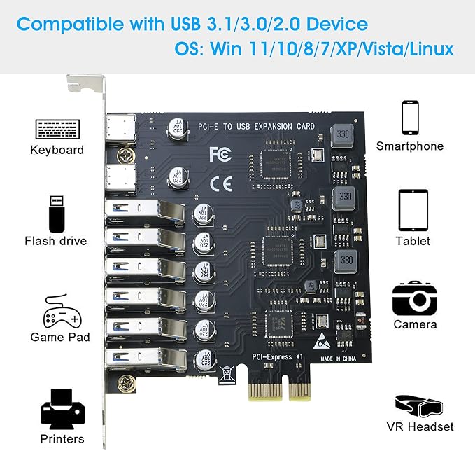USB 3.0 PCIe Card RIITOP PCI-e to 2Port USB C + 6 Port USB 3.0 Internal Expansion Card 5Gbps