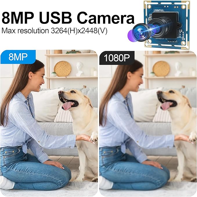 USB Camera Module 8MP No Distortion 75 Degree Lens Full HD 2448P WebcamUVC Compliant Webcam for Windows/Linux/MacEmbedded Camera for IndustrialRobot3D Printer