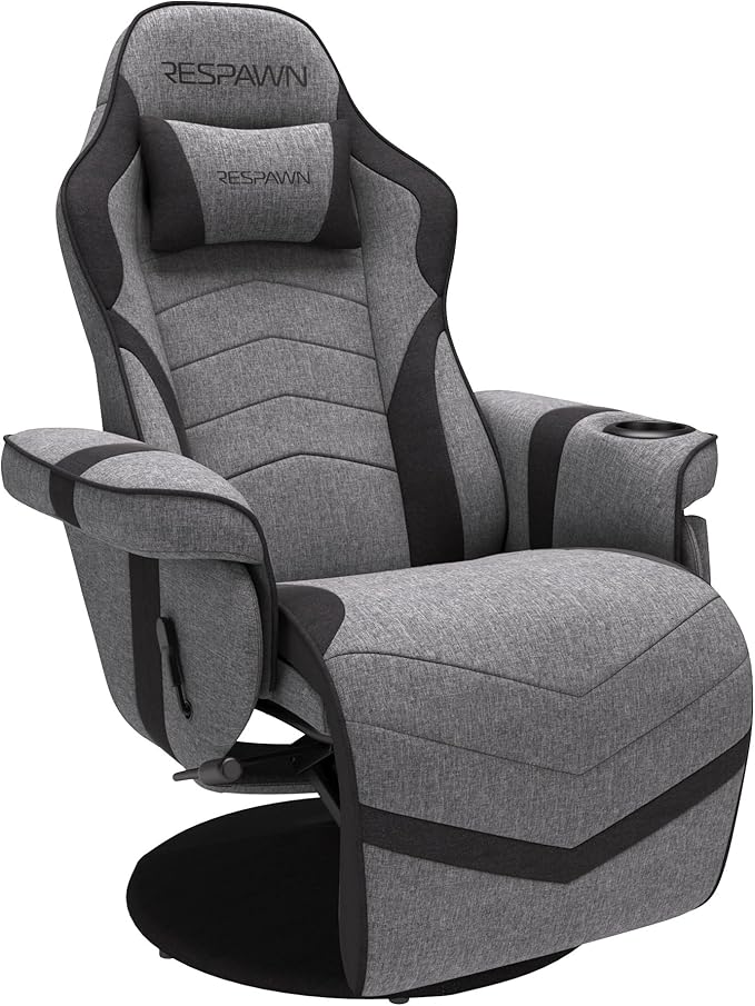 RESPAWN 900 Console Gaming Recliner with Footrest and Lumbar Support - Comfortable Ergonomic Gaming Chair with Headrest No Wheels Reclining Heavy Duty Racing Style Video Game Chairs - Gray Fabric
