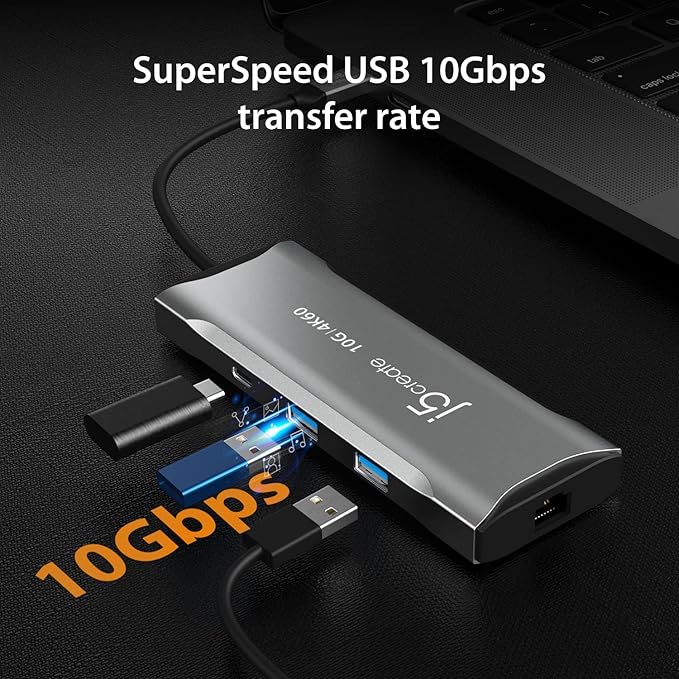 j5create Laptop Docking Station 9-in-1 4K60Hz HDMI USB-C 10Gbps 2 USB-A 10Gbps 100W PD with USB-C 5Gbps Ethernet SD 4.0 Card Reader for MacBook XPS Surface Pro (JCD393)