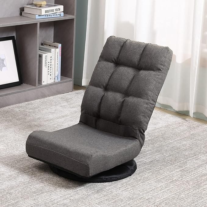 Swivel Floor Chair for Adults with Back Support Adjustable Floor Gaming Chair for TV Reading Playing Video GamesFloor Lounge Chair with Lumbar Support Folding Design 8858Z(Brown)