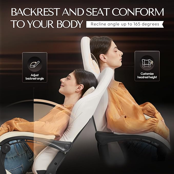 Dowinx Gaming Chair Big and Tall with Dual Extended Footrest &amp Massage Ergonomic Reclining Computer Chair for Adults Racing-Style Gamer Chair 400lbs Capacity Heavy Duty Office PC Chair (White)