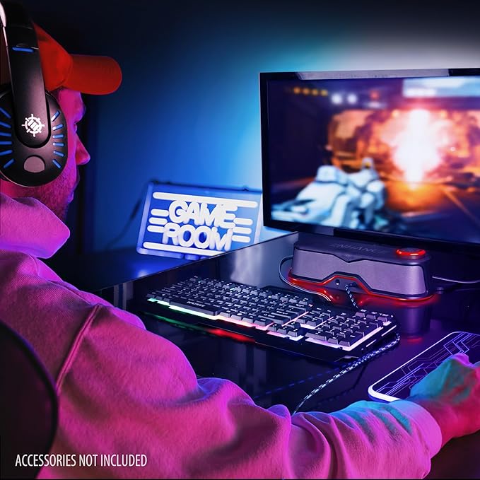 ENHANCE SB1 High Excursion Computer Soundbar - USB Powered Computer Speaker Under Monitor Speaker with 10W Peak LED Volume Control Knob Headset Pass Through Gaming Soundbar for PC