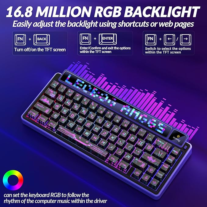 X LEOBOG AMG65 Wireless Mechanical Keyboard Dot Matrix LED Screen&ampTFT Screen 65% Hot-swappable Custom Keyboard 8000mAh Battery PBT Keycaps Pre-lubed Linear Switches RGB Backlit Gaming Keyboa