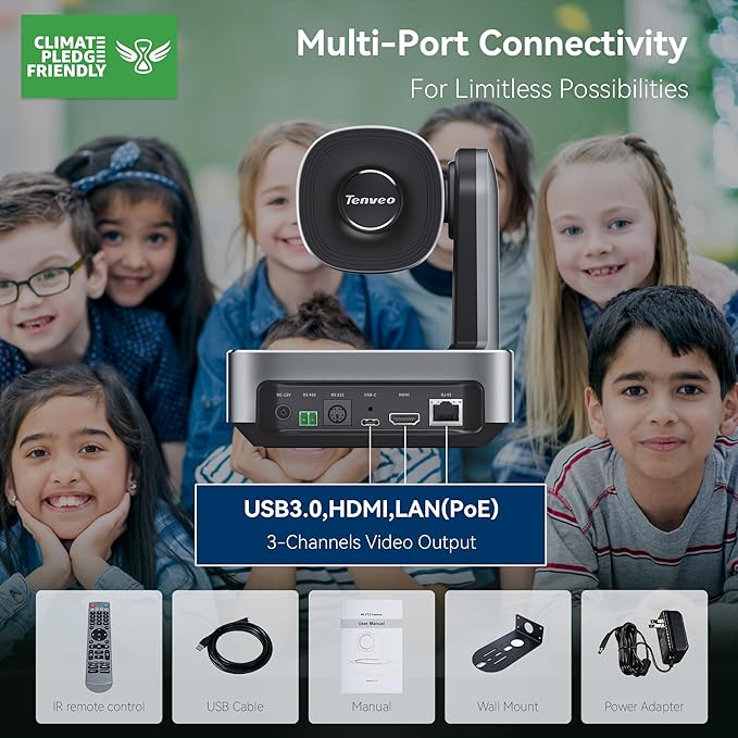Tenveo 4K PTZ Camera and Controller Bundle/Kits- 12X 4K PTZ Camera with HDMI/USB3.0/LAN(PoE) 7-Inch LCD Quad-Screen 4D Joystick NDI PTZ Controller Kit for Church Services Live Streaming Conference