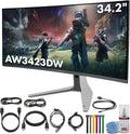 Alienware AW3423DW 34.2” Curved QD-OLED PC Gaming Monitor 3440x1440 Ultrawide 175Hz 0.1ms G-Sync Ultimate HDR True Black 400 99.3% DCI-P3 USB Hub Lunar Light Bundle