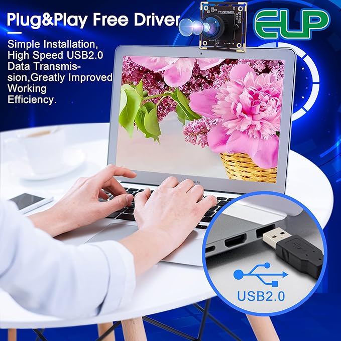 ELP 16MP Wide Angle USB Camera Module for Raspberry Pi and Computer 4K Mini UVC USB2.0 Video Webcam Board with 118degree No Distortion Lens IMX298 Industrial PC Lightburn Camera for LaptopJetson Nano