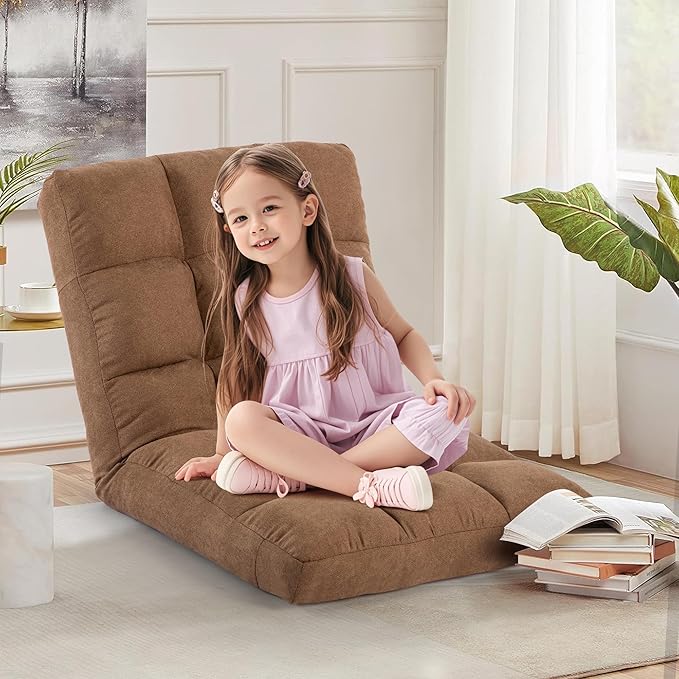 Floor Chair 24 inches Wide Oversized Velvet Armless Lay Flat Floor seat Padded Meditation Chair with 6 Adjustable Position Ergonomic Comfortable Convenient (Casual LRSF-006-TAN)