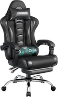 Yaheetech Gaming Chair Video Game Chair with Massage Lumbar Support and Footrest Height Adjustable Ergonomic Computer Chair with Swivel Seat and Headrest Full Black